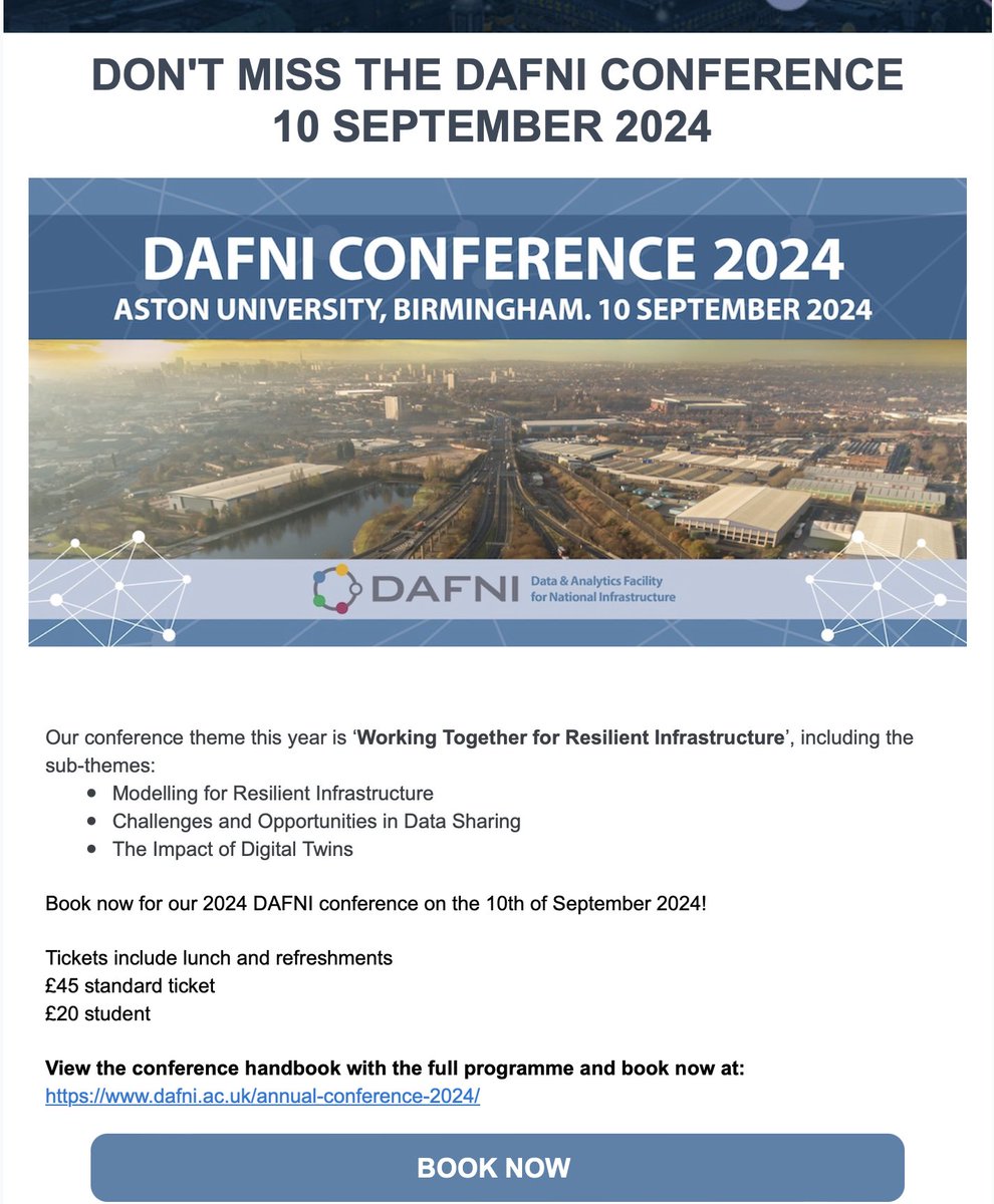 DAFNIfacility's tweet photo. Join us on 10th Sept at @AstonUniversity "Working together for resilient infrastructure" View the conference handbook with the full programme and book now at: https://t.co/sDbJgkKREX https://t.co/oiilkSjrNX