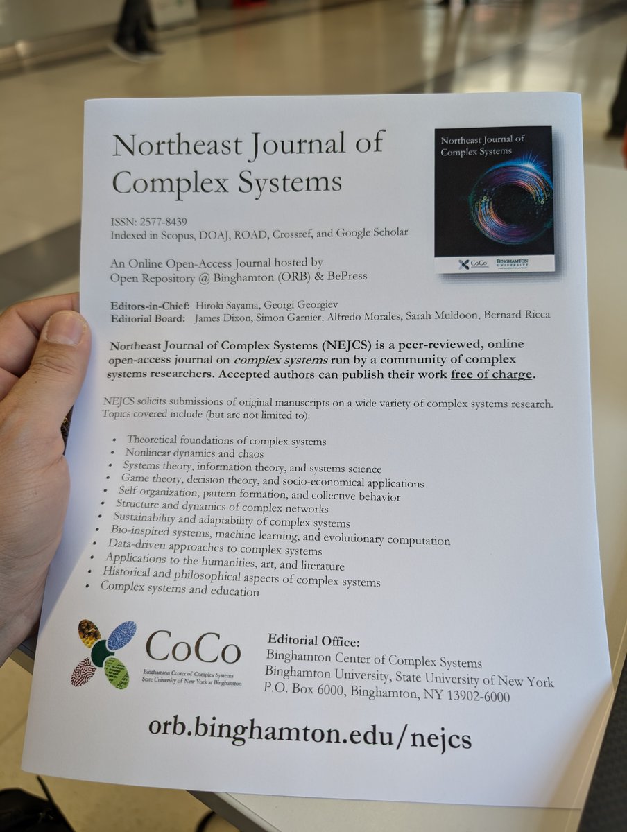 If you are at #CCS2024, check out this flyer in the registration area

A Scopus-indexed open-access journal created by this community in which you can publish your paper for free
<a href="/ConfCompSys/">Conference on Complex Systems</a> <a href="/CompSysSoc/">CSS</a> <a href="/css_usne/">US Northeast Chapter of Complex Systems Society</a> 
orb.binghamton.edu/nejcs/