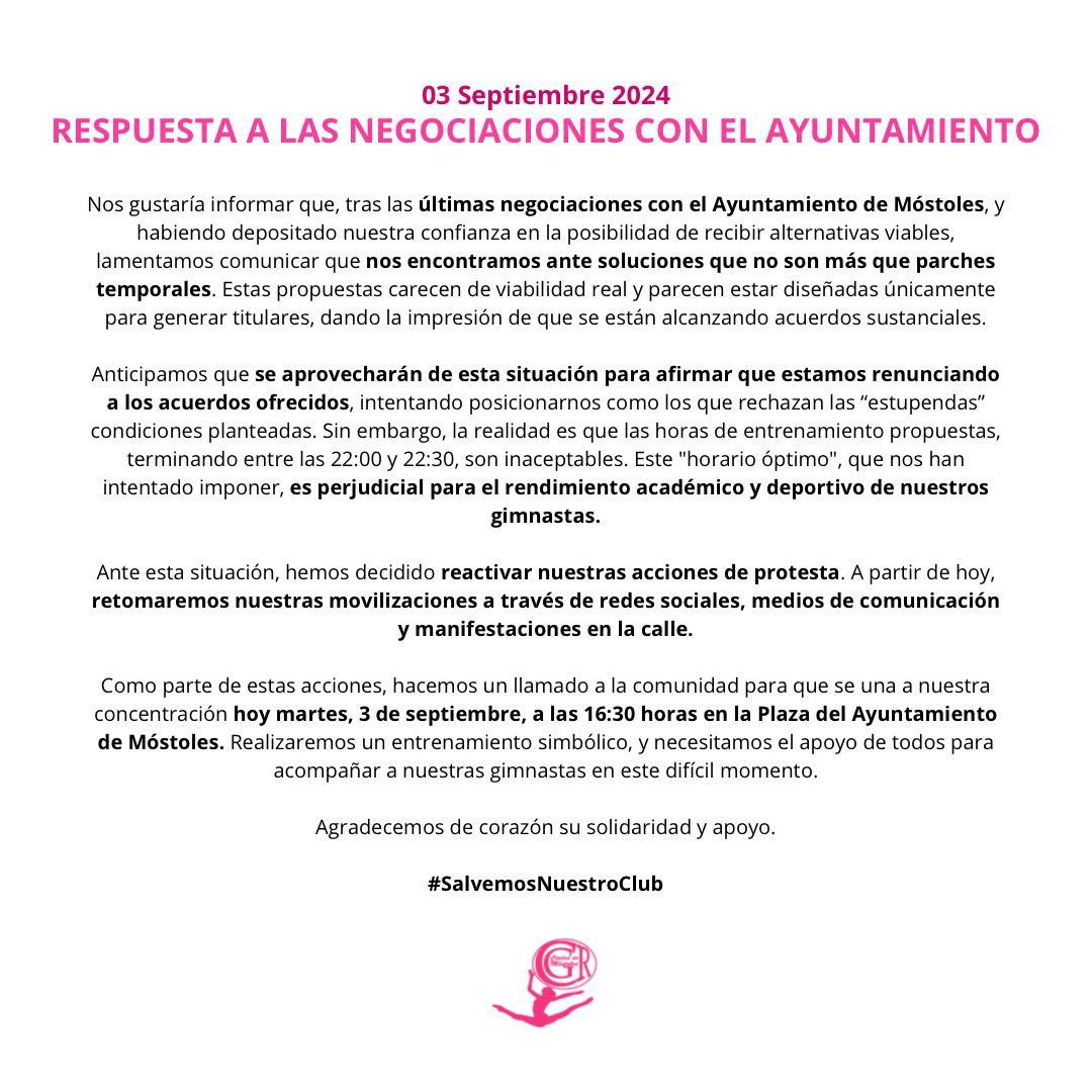 GR CIUDAD DE MOSTOLES (@grcitymostoles) on Twitter photo 📢 RESPUESTA A LAS NEGOCIACIONES DEL AYUNTAMIENTO 📢 <a href="/AytoMostoles/">Ayuntamiento de Móstoles</a> <a href="/mbautista_pp/">Manuel Bautista</a> <a href="/angel_delapuent/">Ángel Álvarez</a> <a href="/Irenegmayo/">Irene Guerrero Mayo</a> <a href="/deportesmost/">Concejalía de Deportes Móstoles</a> 📢 RESPUESTA A LAS NEGOCIACIONES DEL AYUNTAMIENTO 📢 <a href="/AytoMostoles/">Ayuntamiento de Móstoles</a> <a href="/mbautista_pp/">Manuel Bautista</a> <a href="/angel_delapuent/">Ángel Álvarez</a> <a href="/Irenegmayo/">Irene Guerrero Mayo</a> <a href="/deportesmost/">Concejalía de Deportes Móstoles</a>