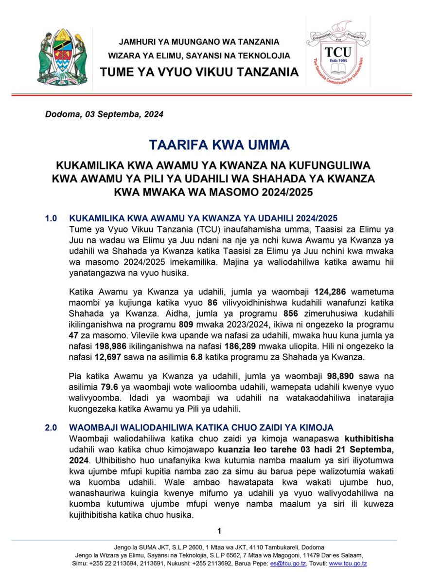 tcu_tanzania's tweet photo. TAARIFA KWA UMMA https://t.co/SAWE64877Z