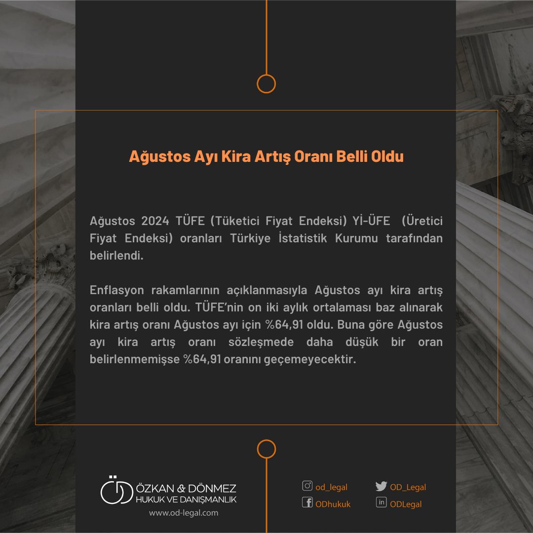 Ağustos Ayı Kira Artış Oranı Belli Oldu #ODLegal #gündem