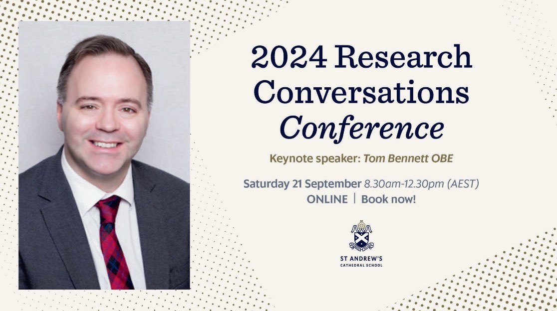 Dr Kirsten Macaulay (@kirstycmacaulay) on Twitter photo 2024 Research Conversations Conference Keynote (September 21) by Tom Bennett OBE <a href="/tombennett71/">Tom Bennett OBE</a>: Discipline and Love - Can't we have both?
Register today 👉buff.ly/44OeoBG
Can’t make the conference? No problem - registering gets you access to all presentations. 😊 2024 Research Conversations Conference Keynote (September 21) by Tom Bennett OBE <a href="/tombennett71/">Tom Bennett OBE</a>: Discipline and Love - Can't we have both?
Register today 👉buff.ly/44OeoBG
Can’t make the conference? No problem - registering gets you access to all presentations. 😊