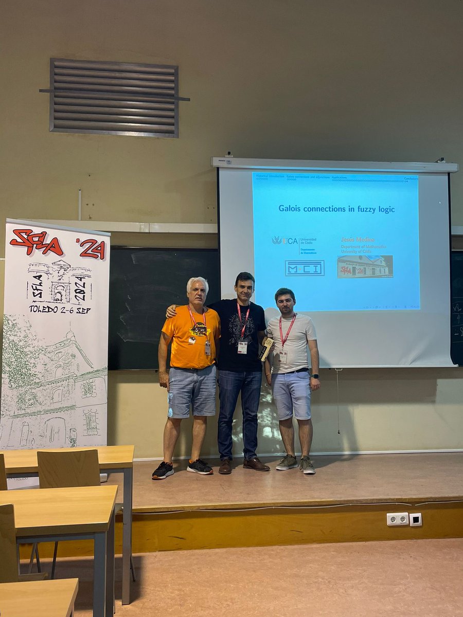 sfla2024oreto's tweet image. The first day of #SFLA2024 ended with the magnificent lecture by Jesús Medina, who talked about Galois connections in #fuzzy_logic. If something was clear to the participants, it is that Galois connections arise everywhere. thank you Jesús!