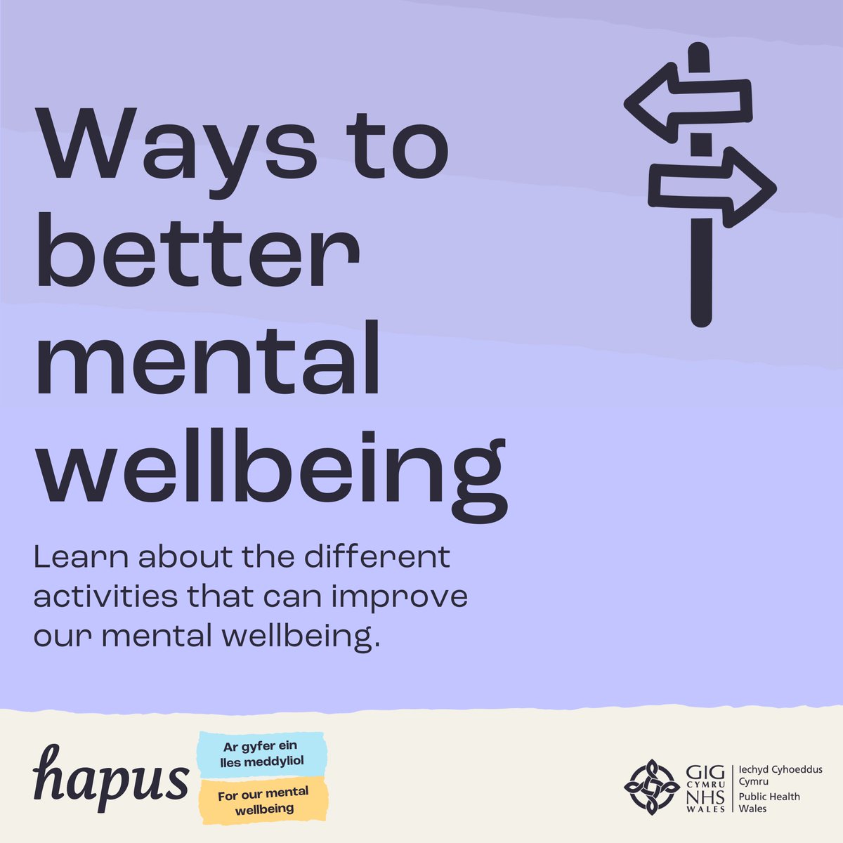 There are lots of things we can do to protect and promote our mental wellbeing.
 
This could be spending time with people who make us feel good, finding time for a hobby or learning something new.
 
To find out more, visit: hapus.wales/mental-wellbei…
#Hapus #ForOurMentalWellbeing