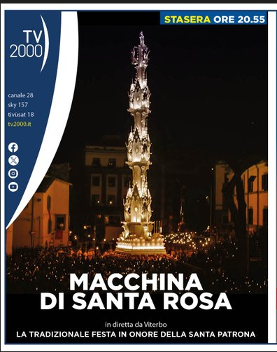 TV2000it's tweet photo. #TV2000 - Stasera alle 20.55 in #diretta da #Viterbo 
c'è il Trasporto della Macchina di Santa Rosa 

Quest'anno la macchina che ha vinto il concorso è Dies Natalis, ideata dall' architetto ed ex #facchino Raffaele Ascenzi

#3settembre #santarosa #facchini #diesnatalis #cultura #chiesa #religione