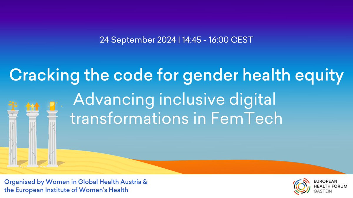 GasteinForum (@gasteinforum) on Twitter photo ❓ Can digital healthcare solutions truly reach ALL women? Join the discussion at #EHFG2024 on 24 Sep with <a href="/WGHAustria/">Women in Global Health Austria</a> & <a href="/EIWH/">EuroHealth</a> to explore #Femtech's role in bridging the digital divide & improving access to care ➡️ buff.ly/3WzLnqx
<a href="/womeninGH/">Women In Global Health</a> <a href="/johannes_rauch/">Johannes Rauch</a> <a href="/MaguirePeggy/">Peggy Maguire</a> ❓ Can digital healthcare solutions truly reach ALL women? Join the discussion at #EHFG2024 on 24 Sep with <a href="/WGHAustria/">Women in Global Health Austria</a> & <a href="/EIWH/">EuroHealth</a> to explore #Femtech's role in bridging the digital divide & improving access to care ➡️ buff.ly/3WzLnqx
<a href="/womeninGH/">Women In Global Health</a> <a href="/johannes_rauch/">Johannes Rauch</a> <a href="/MaguirePeggy/">Peggy Maguire</a>