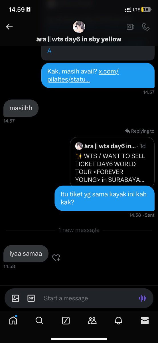 ta__cil's tweet photo. Hati hati ini scam ya guys. Temenku udah dp kecil ke dia tapi dia masih jual dan temenku di block sama @pilaltes 

Tag. Wts wtb tiket konser day6 forever young in sby jkt bali https://t.co/Xw7f7iHIUd