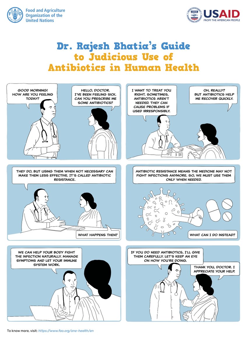 FAOIndia's tweet photo. Are you a smart user of antibiotics?

Here is Dr Bhatia's Guide to Judicious Antibiotic Use: Protecting human health by promoting responsible use to combat resistance.

Let's be smart with antibiotics! 💊🧬 #AntibioticResistance #AMR https://t.co/wy6ozLBqbT