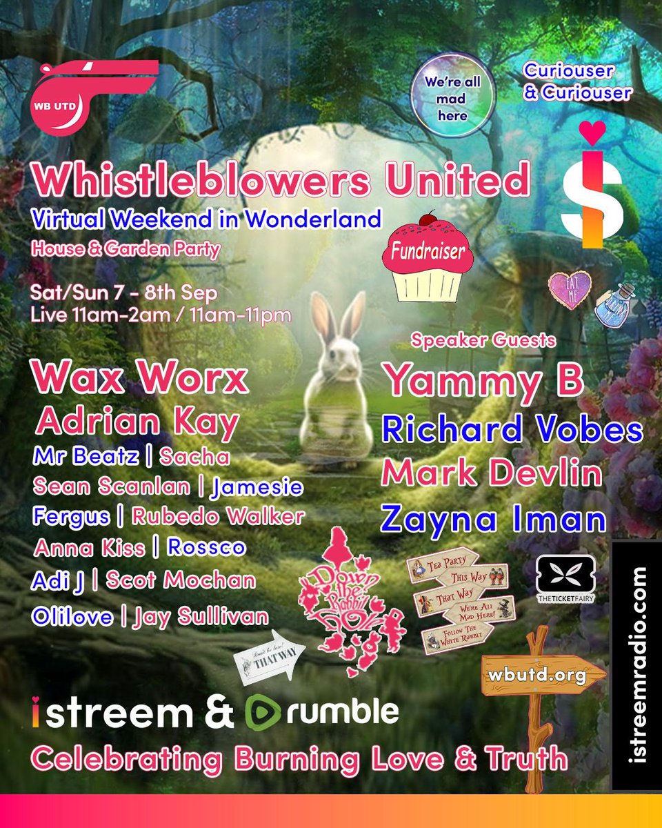 sachaistreem's tweet image. Building up for a big weekend in wonderland to launch #whistleblowers #united in the best way I know how, bringing truth telling warriors and DJ wizards with a shared mission #together in person &amp;amp; inviting the whole world to participate and join us online #radically #inclusive…