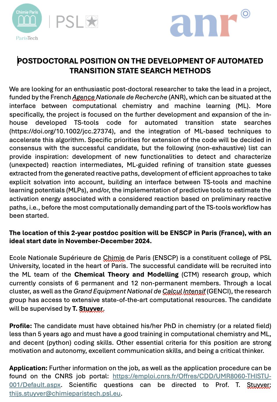 Thijs Stuyver on X: &ldquo;A 2-year postdoc position in computational 