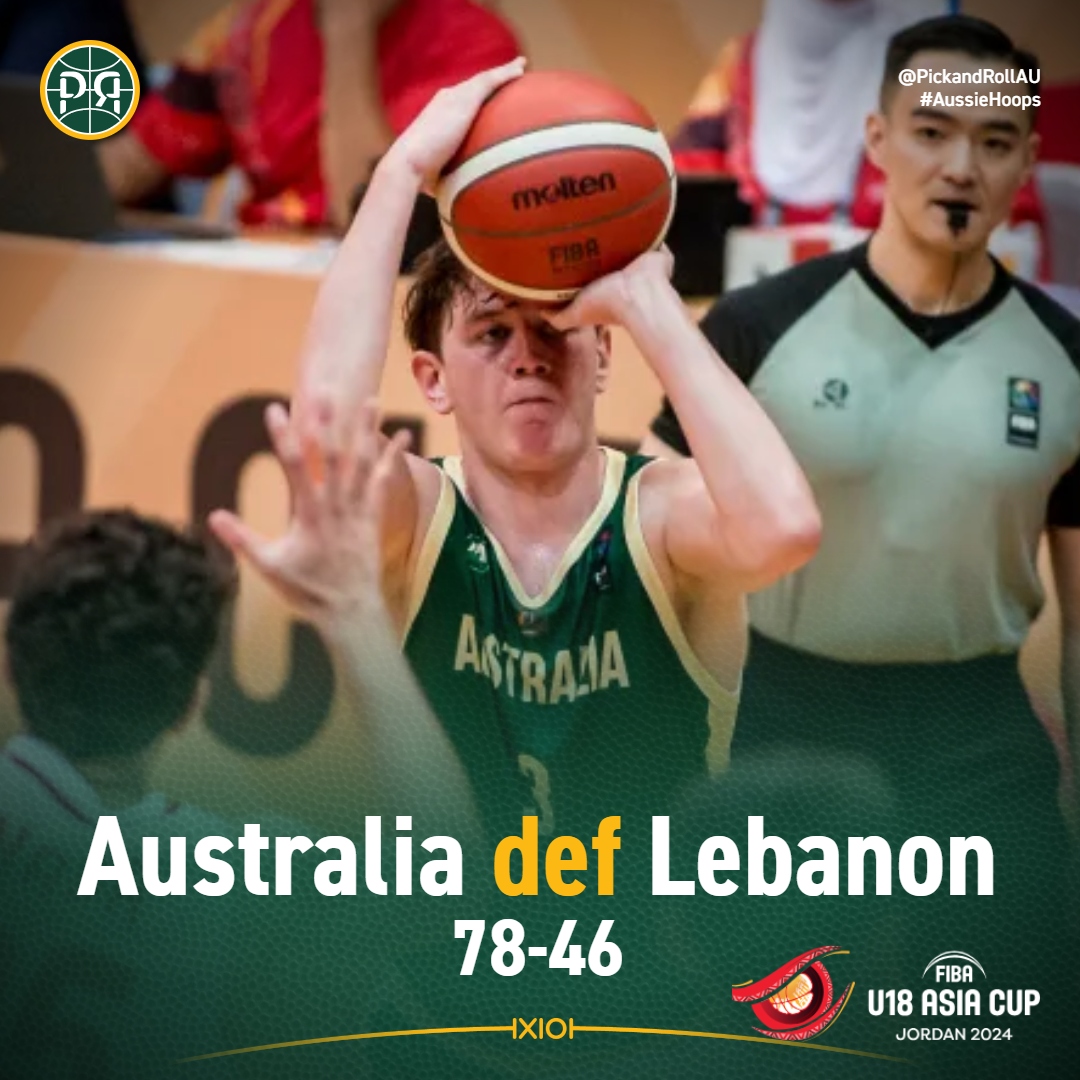 PickandRollAU's tweet photo. Jacob Furphy led Australia to a big win over Lebanon at the FIBA U18 Asia Cup in Jordan!🇦🇺🏀
Furphy | 28 PTS | 10-15 FG | 5 REB
Malual | 12 PTS | 7 REB | 2 BLK
Honeyman | 10 PTS | 3 REB | 5 AST | 4 STL
#AussieHoops #FIBAU18Asia https://t.co/FYhWeOniR7