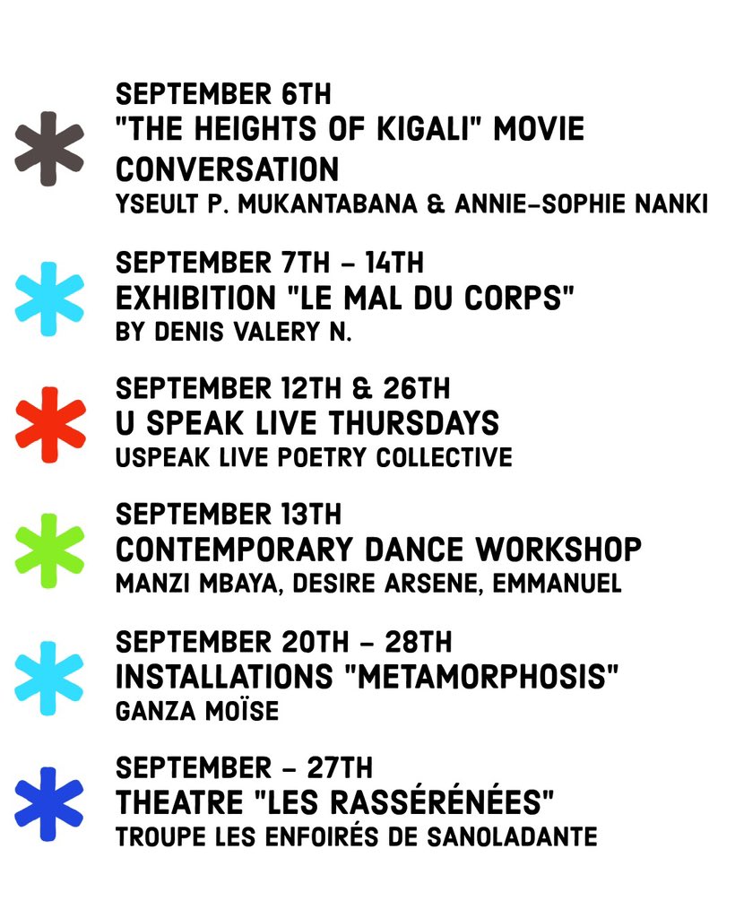 lespace_rw's tweet photo. *️⃣ #September2024 to remember 🗓️
Don’t miss a detail on our #septemberprogram from #conversation , #exhibition , #poetry , #danceworkshop , #installation , to #theatre 🇧🇮 at L’Espace!
Stay tuned for more details 🔔
Karibu
#ArtistOnX #HappeningNow #Rwandaworks #RwOX https://t.co/dLiCgeKx4l