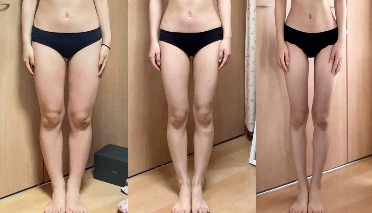 難易度：★☆☆☆☆                2ヶ月 -13kg

めっちゃ簡単に脱下半身デブした女の変化の記録

　      60ᴋɢ                  52ᴋɢ                 47ᴋɢ