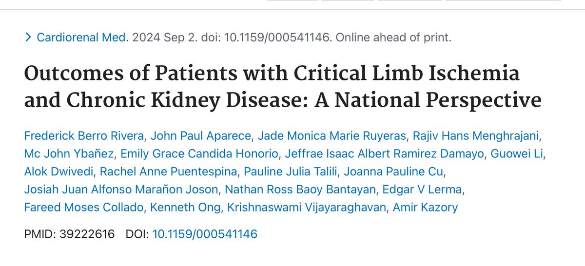 Amir Kazory (@amirkazory) on Twitter photo Patients with peripheral arterial disease and critical limb ischemia are less likely to receive revascularization / more likely to undergo amputation if they have CKD. Thank you <a href="/FredRiveraMD/">Frederick Berro Rivera, MD</a> for the hard work. <a href="/UFNephrology/">UFNephrology</a> <a href="/UFMedicine/">UF Medicine</a> Patients with peripheral arterial disease and critical limb ischemia are less likely to receive revascularization / more likely to undergo amputation if they have CKD. Thank you <a href="/FredRiveraMD/">Frederick Berro Rivera, MD</a> for the hard work. <a href="/UFNephrology/">UFNephrology</a> <a href="/UFMedicine/">UF Medicine</a>