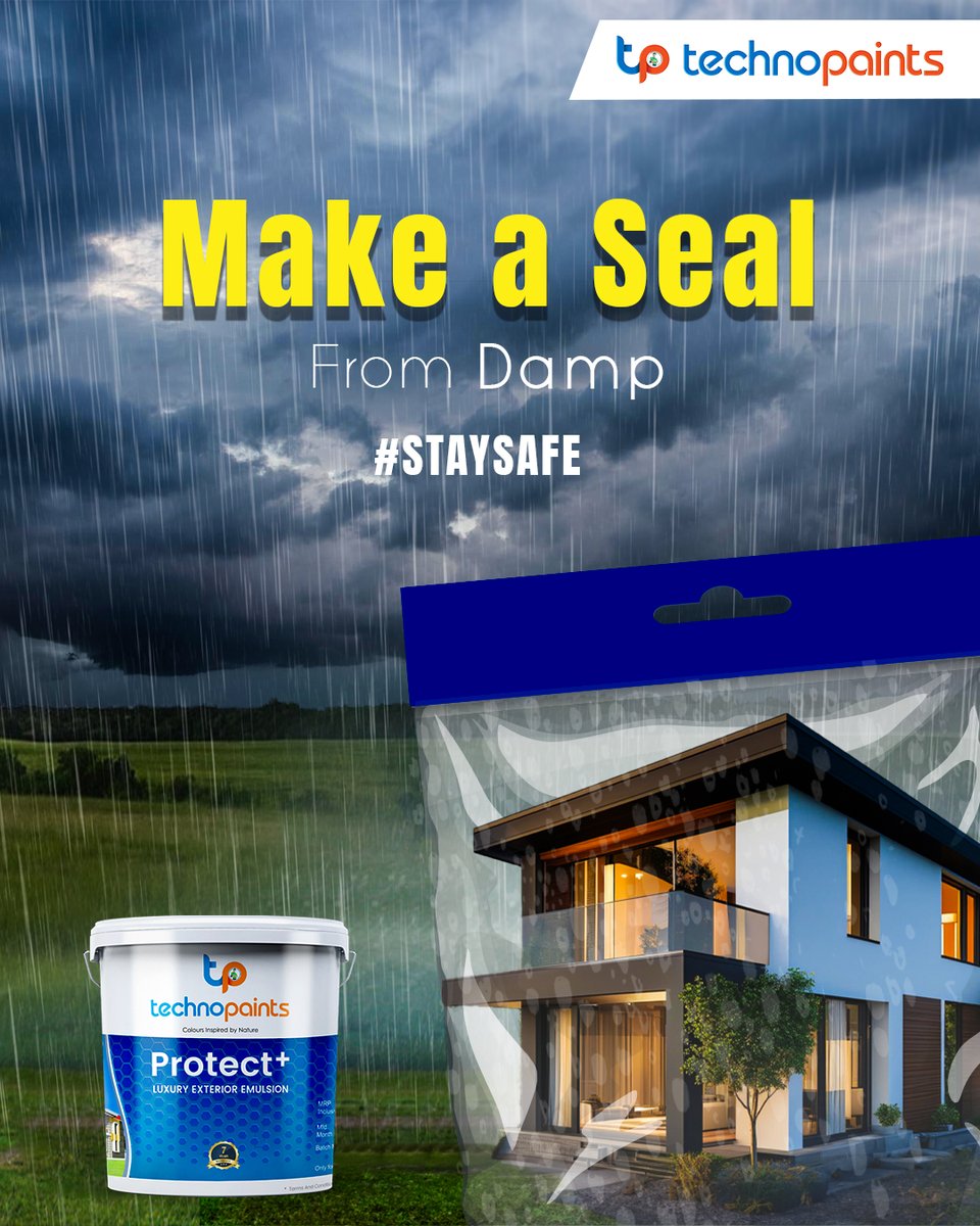 TechnopaintsS's tweet image. Make a Seal from Dampness this Monsoon!

Don't let the rain dampen your home's spirit. Protect your walls with Protect+ Luxury Exterior Emulsion – your shield against moisture and weathering.

#TechnoPaints #ProtectPlus #MonsoonReady #LuxuryEmulsion #HomeProtection #Exterior