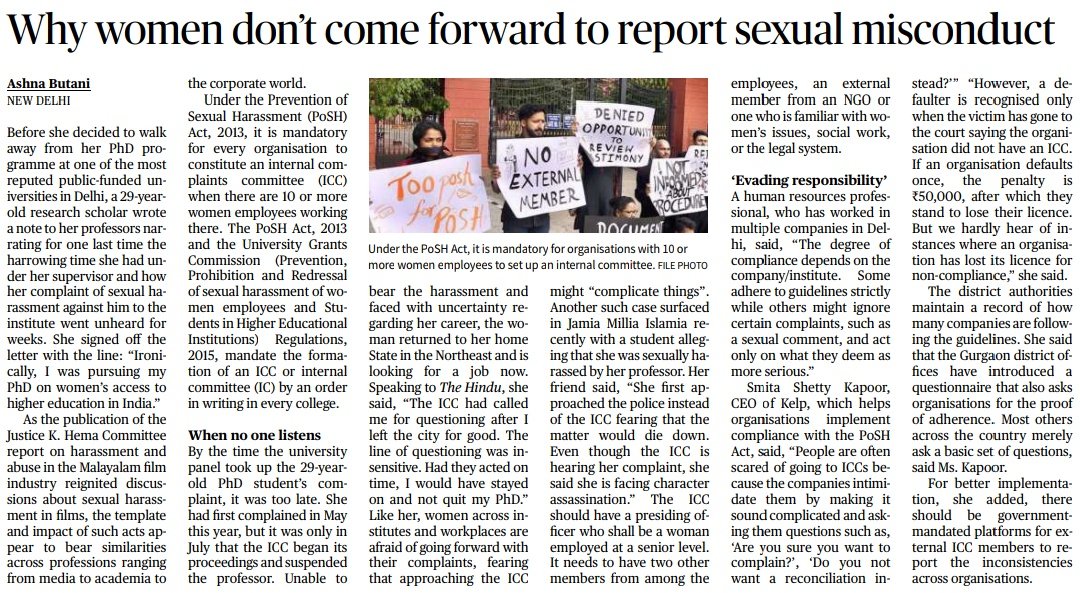 A PhD scholar writing her thesis on women's access to higher education, quits her course after her sexual harassment complaint against a prof goes unheard. 

Like her, women across institutes, workplaces fear going to the ICC as it might “complicate things”. 

Here's why: