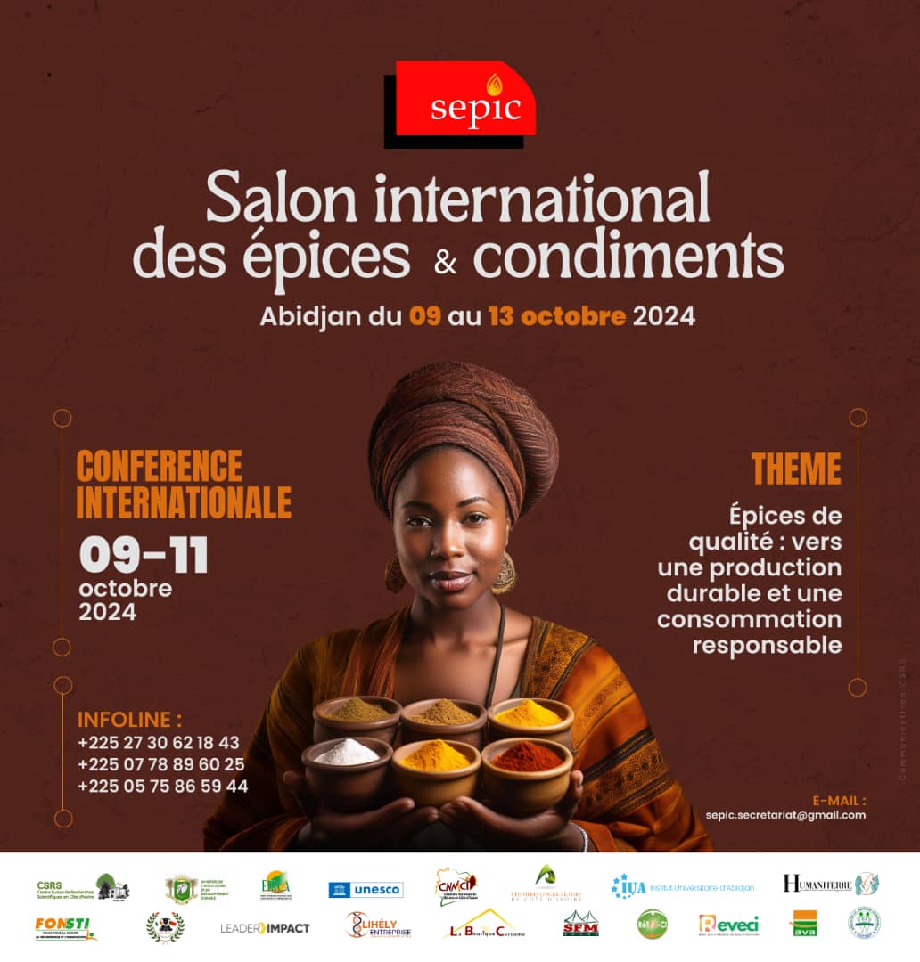 #savethedate #sepic 
Du 09 au 13 octobre 2024 se déroulera le #sepic (#Salon International des #épices et #condiments ).  Thème : "Épices de qualité : vers une #production durable et une #consommation #responsable". 

Ensemble, faisons un pas vers un avenir plus durable !