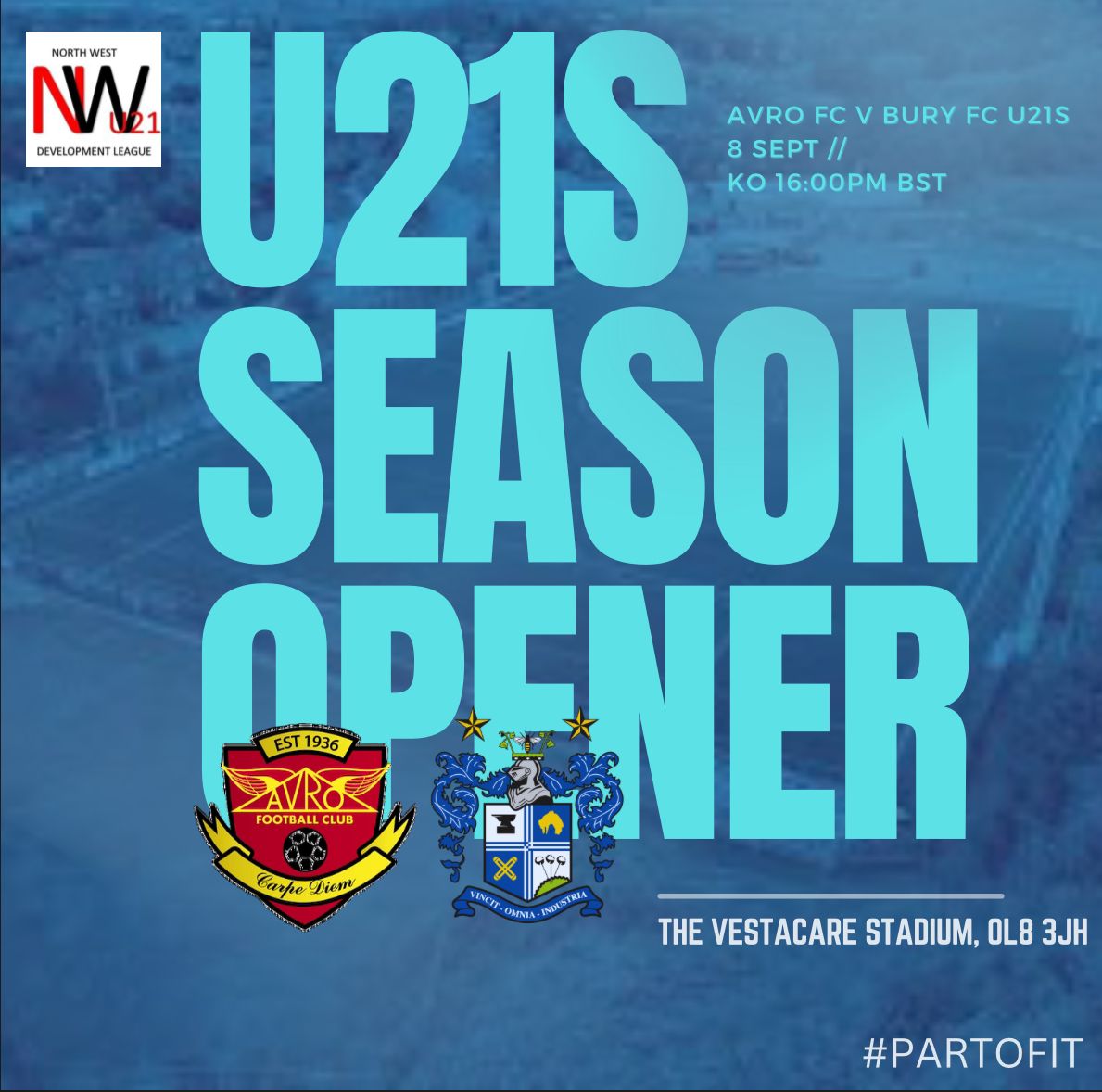 BuryFcU21's tweet photo. Our season opener away at Avro

🏆 League v @AvroFC U21s 
🎟️ Free Entry
🅿️ Free parking 
🍔 Food &amp; drinks are available in the Lancaster Bar &amp; Maccies

👉 KO 16:00 BST - 08.09.24 - Vestacare Stadium. OL8 3JH

#BuryFCU21s 𝕏 #BuryFC  𝕏 #PartOfIt https://t.co/FdklS6KVYk