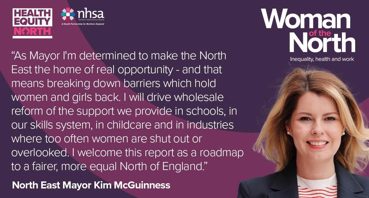 KiMcGuinness's tweet photo. Northern women are hard working and resilient, underpinning our economy with paid and unpaid work.

Yet @_HENorth tell us they die younger, suffer poorer health and are more likely to experience domestic abuse. 

As a Northern woman and a Mayor I’m determined to change this (1/2) https://t.co/QkTE5Ylguv