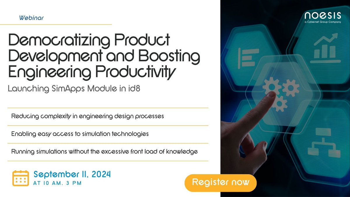 Join us for a webinar on SimApps, now on Noesis Solutions' id8 platform. Learn how we’re simplifying simulations, reducing complexity, and standardizing workflows for quick, reliable design analysis.

👉 Register Now -  buff.ly/3yX1gyn

#AI #CloudComputing #Simulation