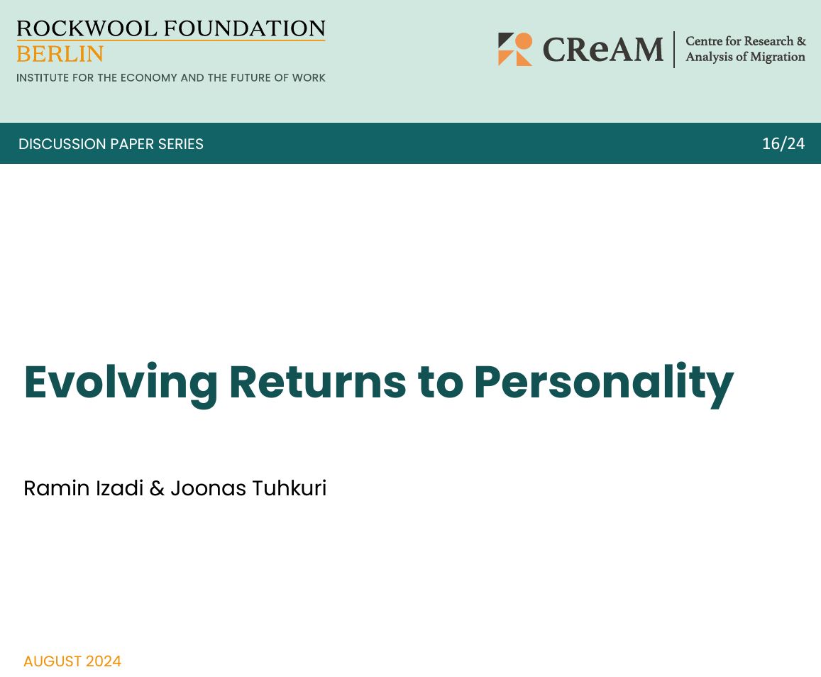 ROCKWOOL Foundation Berlin (@rf_berlin) on Twitter photo 🆕 RFBerlin & <a href="/CReAM_Research/">CReAM</a> #DiscussionPaper: <a href="/IzRamin/">Ramin Izadi</a> and <a href="/joonastuhkuri/">Joonas Tuhkuri</a> analyze trends in labor market returns to psychological traits using data from half a million Finnish men from 2001 to 2015. 🧵 🆕 RFBerlin & <a href="/CReAM_Research/">CReAM</a> #DiscussionPaper: <a href="/IzRamin/">Ramin Izadi</a> and <a href="/joonastuhkuri/">Joonas Tuhkuri</a> analyze trends in labor market returns to psychological traits using data from half a million Finnish men from 2001 to 2015. 🧵