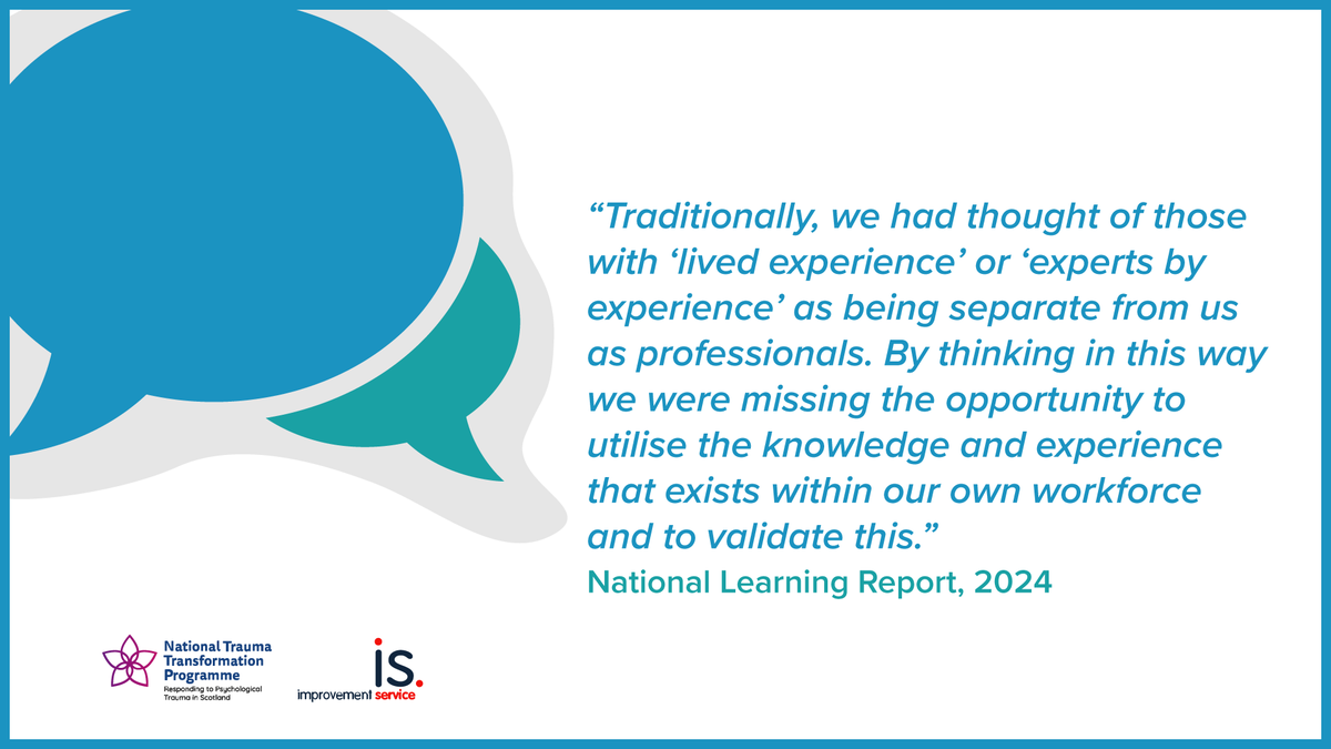 We all bring valuable knowledge about our lives, communities and services. This can be through our own lived experience of trauma, as well through our training and roles, as workers, experts and leaders—and often people inhabit more than one of these roles. #TraumaTransformation