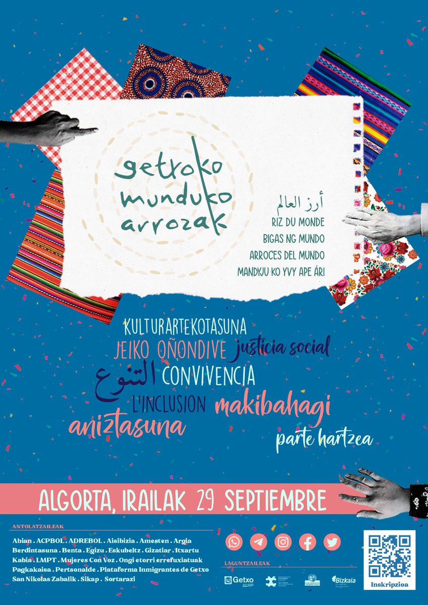 GETXOKO MUNDUKO ARROZAK ✍️📷labur.eus/GMA2024 #Getxo -ko Munduko Arrozak,  #kulturartekotasuna, #justizia soziala, #aniztasuna, #bizikidetza, #inklusioa eta #parte #hartzea aldarrikatzeko jai herrikoia!
laburle.s