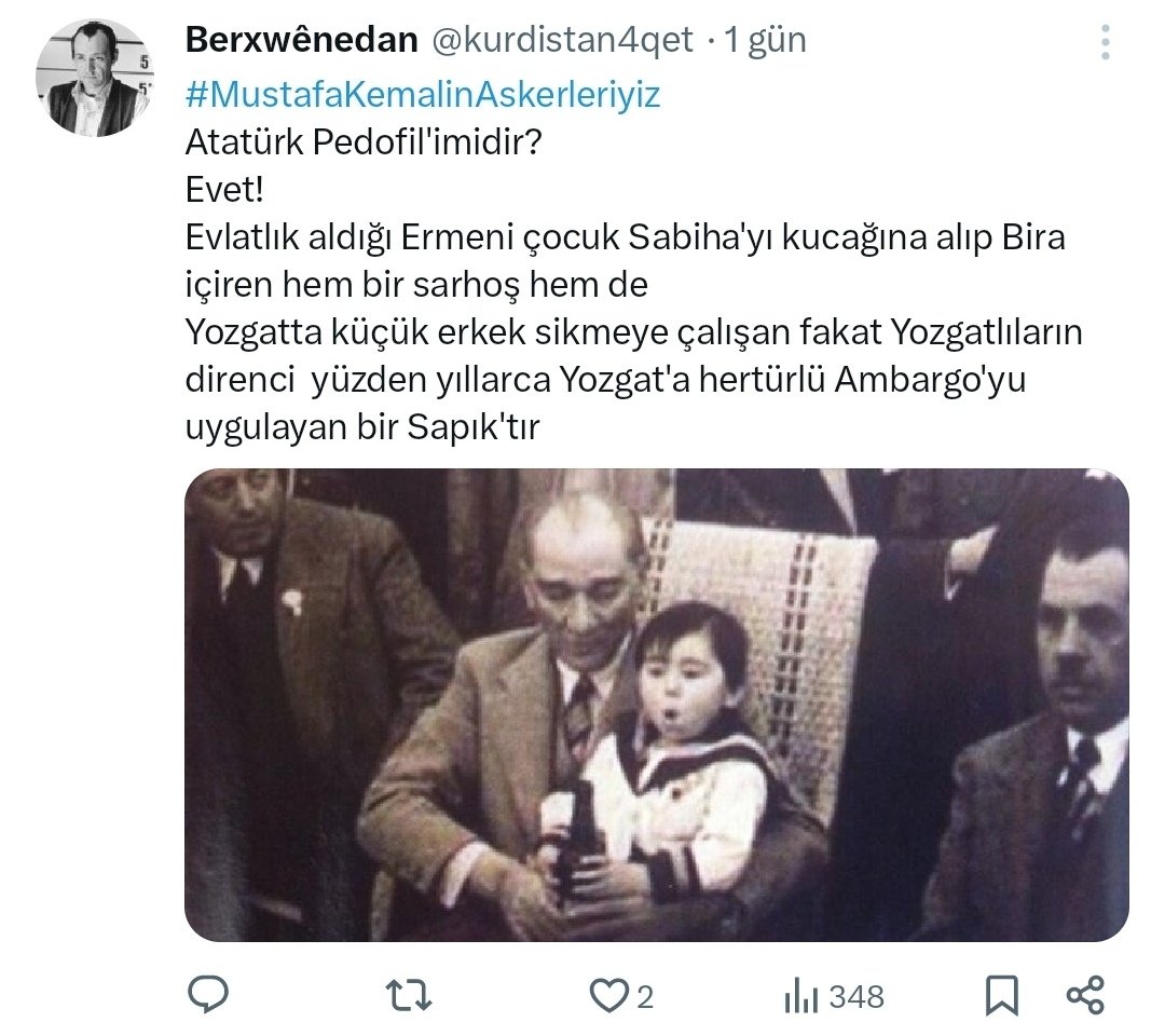 Türkiye Cumhuriyetinin kurucusu olan Atatürk'e, kadınlarımıza, milletimize, milli tarihimize, Kürtler'e ve Türklüğe hakaretler eden + küfürler savuran bu vatan hainini tutuklamak için tam olarak neyi beklemektesiniz? Lütfen yayalım, bu mahlukatın tutuklanmasını sağlayalım.