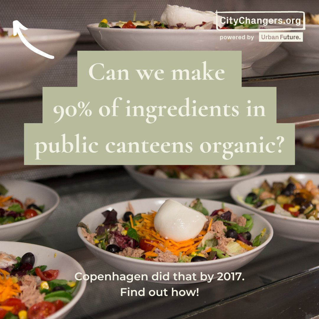 Copenhagen's public canteens use 90% organic ingredients.🥗🍽️

Are you wondering how they did that? Spoiler alert: by changing municipal procurement processes.

From schools to prisons &amp; government offices, municipal kitchens feed a LOT of people!

More 👉 citychangers.org/citychanger-be…