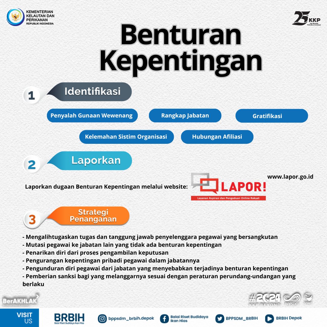 bppsdm_brbih's tweet photo. Hi #sobatikanhias
Sudah tau apa saja Bentuk Bentuk Benturan Kepentingan ?
Yuk kita simak infografis berikut
Jangan lupa, LAPOR jika mendengar dan melihatnya
@kkpgoid
@bppsdm_kp
#KKPThrive
#SosialisasiBenturanKepentinganBRBIH
#PengaduanBRBIH
#PelayananPublikBRBIH
#BRBIHCeria https://t.co/yPbAEiL2E8