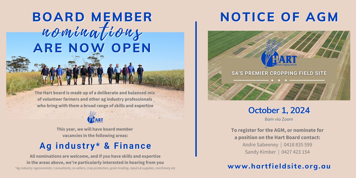 JOIN THE HART BOARD🧍🏼‍♂️🧍🏼‍♀️ 
NOMINATIONS ARE OPEN ✋🏼
Our AGM is coming up and if you've ever considered being a part of our board of twelve, now might be just the right time! 🙌🏼👥🌟
Find out more 👉🏼 hartfieldsite.org.au/pages/about-us…