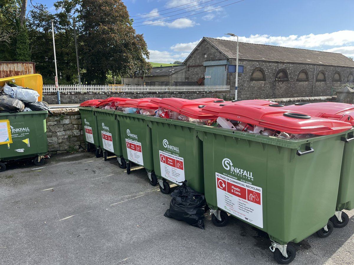 nowretiredcop's tweet photo. @WandFCouncil Just curious when the recycling bins at Cark &amp; Cartmel Station are due to be emptied. Currently overflowing again with folk now leaving bags &amp; dumping non recyclable rubbish in a bin (yellow lid) now forced open. 🤮🤮 https://t.co/NNTPriXCOc