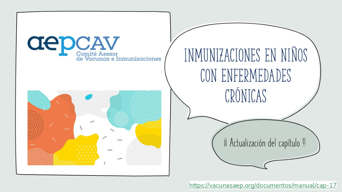 Manual de Inmunizaciones: actualización del capítulo sobre inmunizaciones en niños con enfermedades crónicas.
Hemos revisado todos los apartados y  actualizado las referencias bibliográficas y enlaces recomendados.  
vacunasaep.org/documentos/man…