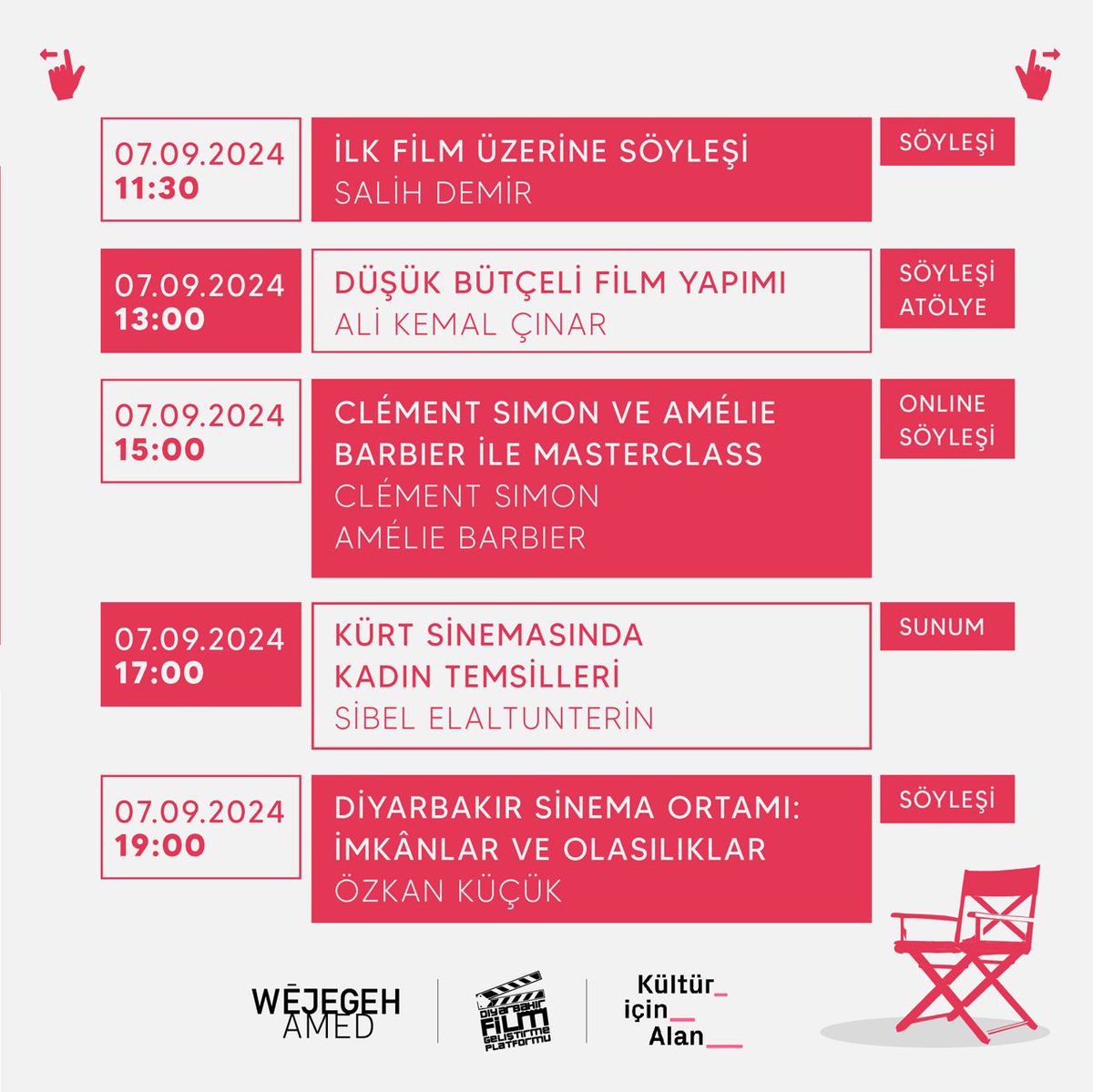 wejegehamed's tweet photo. Wêjegeh Amed 7-8-9 Eylül'de  #DiyarbakırFilmGeliştirmePlatformu ile dolu dolu bir sinema atölyesini ağırlıyor. Platform Amed ve çevresindeki genç sinemacıları deneyimli sinemacılar, alternatif destekler ve izleyicilerle buluşturma hedefi ile Mayıs 2024'te kuruldu. https://t.co/N6qB2fR7rA