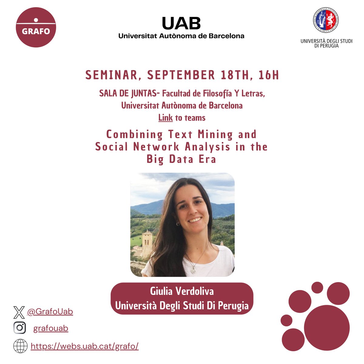 GrafoUab's tweet image. 📢SAVE THE DATE! September 18th first GRAFO seminar with @VerdolivaGiulia teams.microsoft.com/l/meetup-join/…