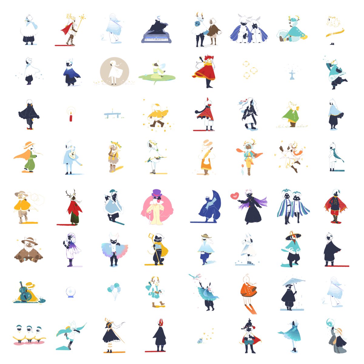 ⋆⸜ フォロワーさんの星の子たち ⸝‍⋆

完成いたしました〜！
57名もの愛らしい星々を描けて幸せでした。
リプライに続けておひとり分ずつ順に投稿します(TLお騒がせします)
ご自分の星の子のイラストはご自由にお使いください¨̮