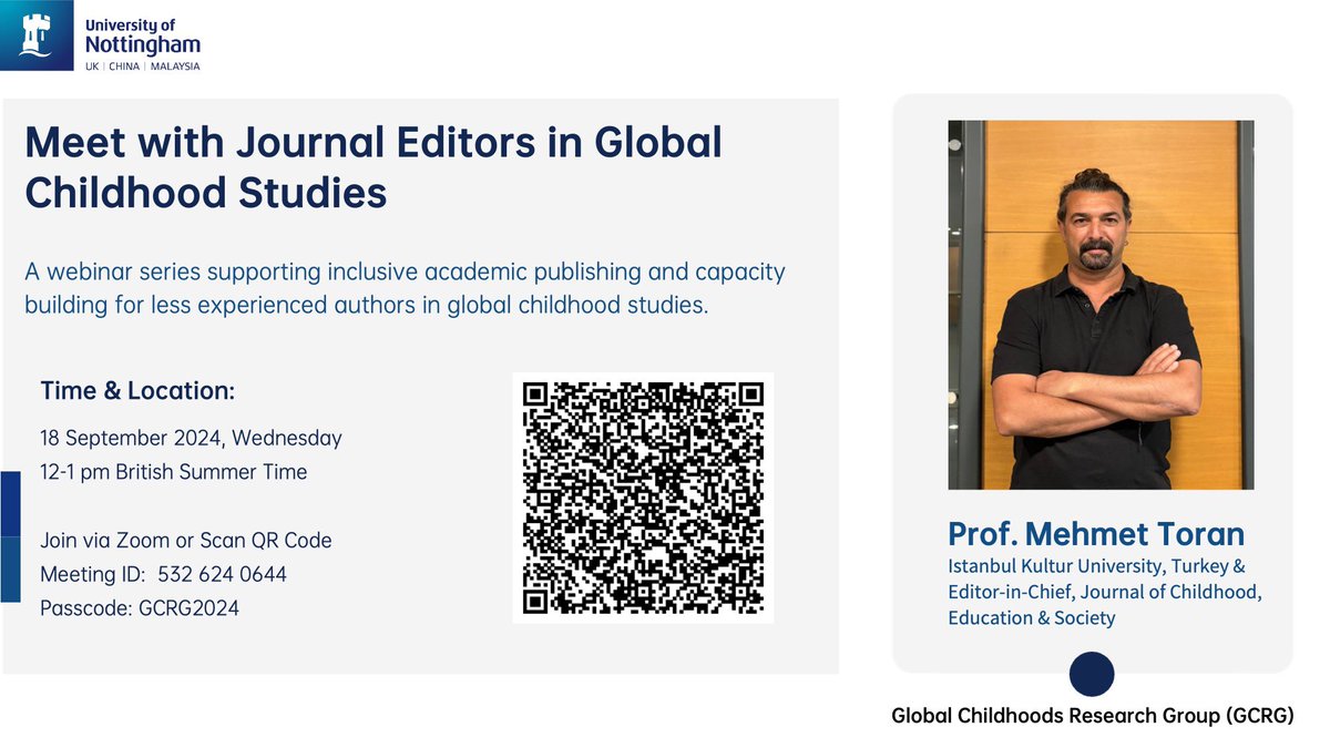 Nottingham Global Childhoods Research Group (@gcrgnottingham) on Twitter photo The 3rd webinar in this series is in two weeks’ time, featuring <a href="/mehmet_toran/">Prof. Dr. Mehmet Toran</a> <a href="/journal_CES/">J Childhood, Education & Society</a>. Please join us using the details in the poster 👇🏼 <a href="/SChildhoods/">Southern Childhoods</a> <a href="/CLPN_ac/">The Childhood, Law & Policy Network (CLPN)</a> <a href="/BSAChildhood/">BSA Childhood</a> <a href="/ececsig/">BERA Early Childhood Education & Care SIG</a> <a href="/SigChildhoods/">BERA SIG Children and childhoods</a> <a href="/eecera/">EECERA</a> The 3rd webinar in this series is in two weeks’ time, featuring <a href="/mehmet_toran/">Prof. Dr. Mehmet Toran</a> <a href="/journal_CES/">J Childhood, Education & Society</a>. Please join us using the details in the poster 👇🏼 <a href="/SChildhoods/">Southern Childhoods</a> <a href="/CLPN_ac/">The Childhood, Law & Policy Network (CLPN)</a> <a href="/BSAChildhood/">BSA Childhood</a> <a href="/ececsig/">BERA Early Childhood Education & Care SIG</a> <a href="/SigChildhoods/">BERA SIG Children and childhoods</a> <a href="/eecera/">EECERA</a>