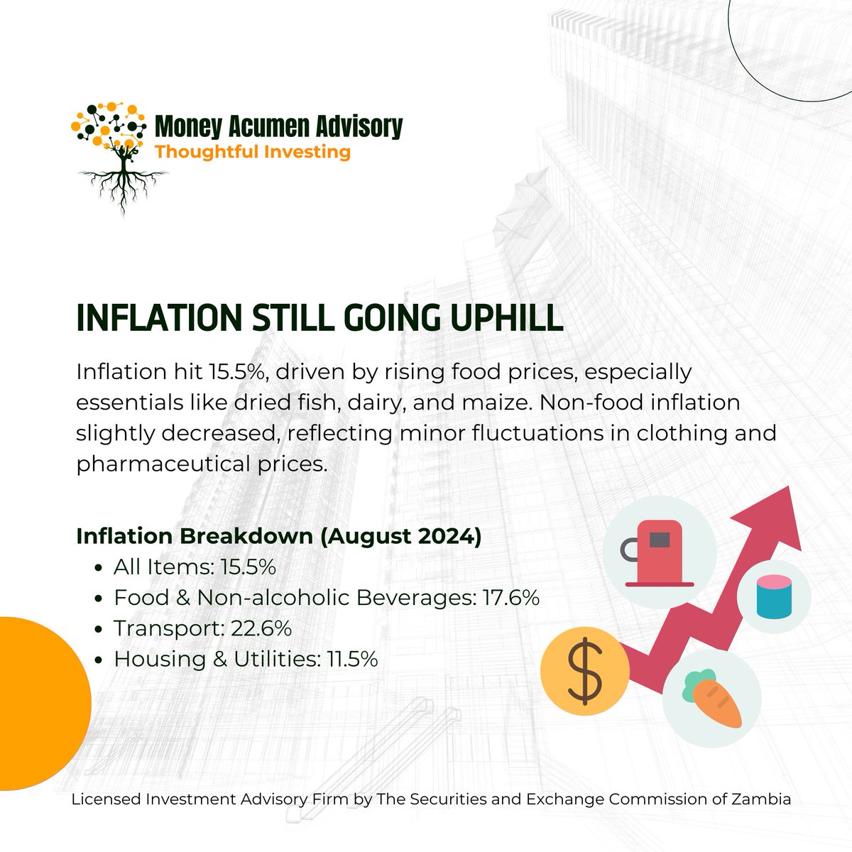 money_acumen's tweet photo. In August, Zambia's economic landscape saw significant shifts. The local currency faced steady depreciation against major global currencies, driven by rising inflation, which hit 15.5%. Link in the thread
#AugustReport #ThoughtfulInvesting #YourWealthOurPriority https://t.co/ekzmGa4RSP