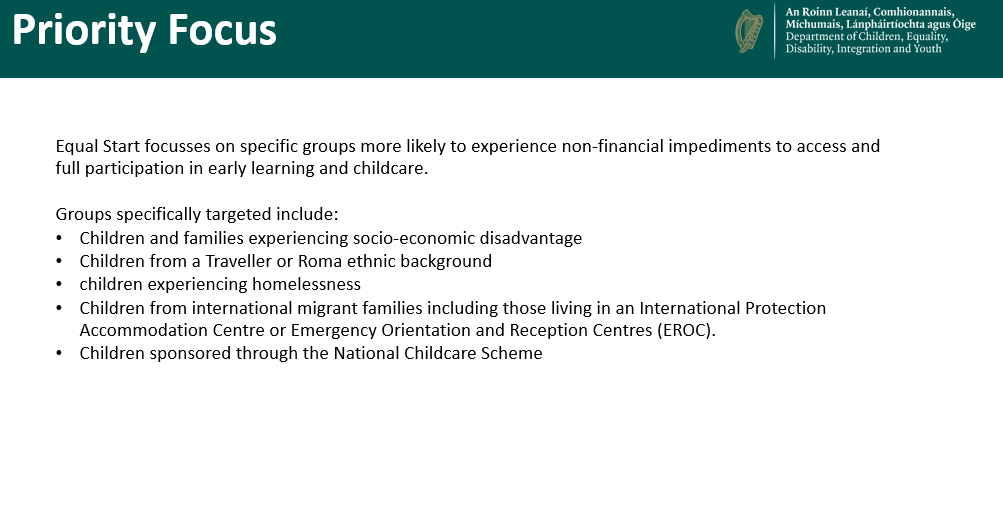 ChildRightsIRL's tweet photo. Colm O'Connell outlines the key target groups that #EqualStart focuses on supporting - this includes children experiencing socio-economic disadvantage as well as those experiencing homelessness. #EndChildPovertyWeek. https://t.co/Qz2ihHGYaP