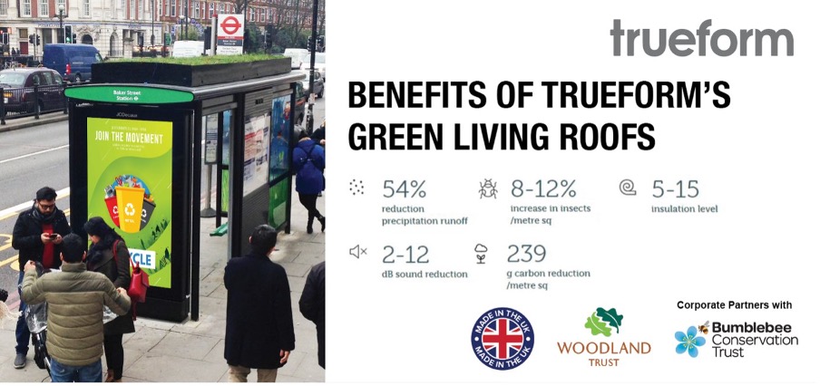 TrueformGroup's tweet image. Excited to share the incredible benefits of Trueform's #greenroofs on #busshelters! Not only do they help to increase #biodiversity by providing ideal habitats for endangered insects and wildlife, but they also contribute to reducing CO2 emissions.