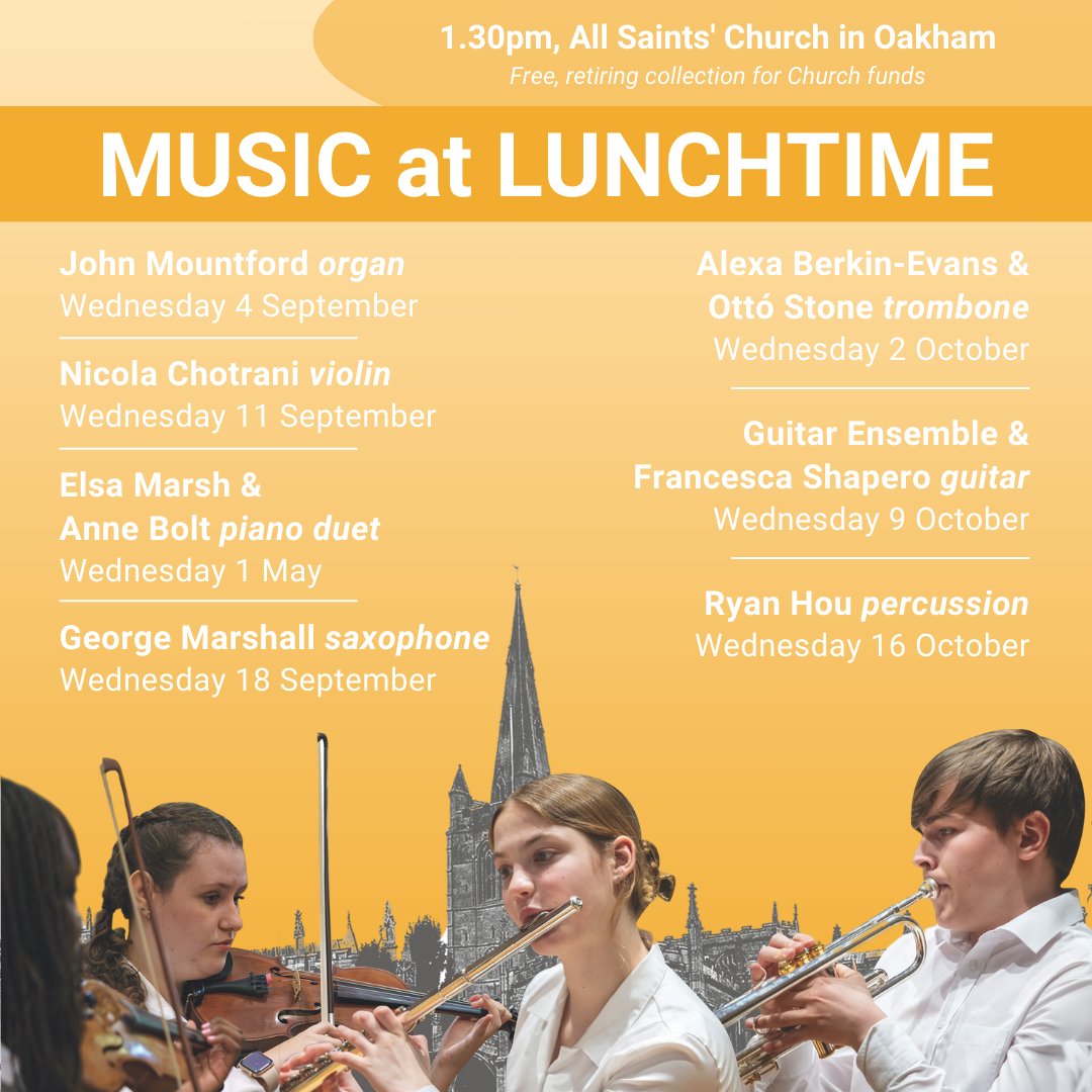Oakham Music (@oakhammusic) on Twitter photo Our first Lunchtime Recital this year will be given by our new Director of Music, John Mountford.
He will be performing music for the organ by Bach, Dupre, Yon & Mulet – we hope to see you there!
Free at 1.30pm in All Saints’ Church <a href="/OakhamSch/">Oakham School</a> Our first Lunchtime Recital this year will be given by our new Director of Music, John Mountford.
He will be performing music for the organ by Bach, Dupre, Yon & Mulet – we hope to see you there!
Free at 1.30pm in All Saints’ Church <a href="/OakhamSch/">Oakham School</a>
