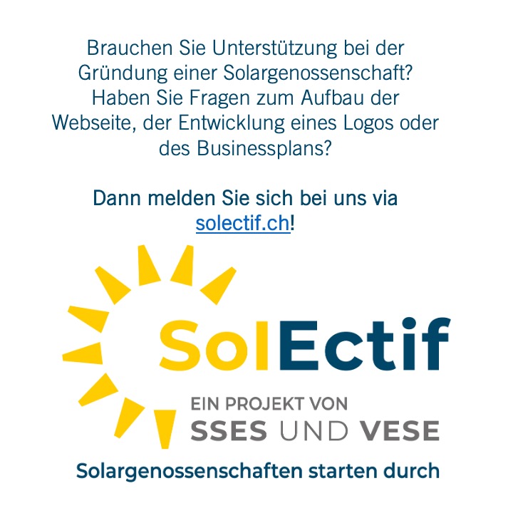 SolEctif möchte Solargenossenschaften aktiv unterstützen! Haben Sie Fragen oder Probleme vor denen Sie stehen? Dann kontaktieren Sie uns  Kontaktformular via solectif.ch und wir bieten Ihnen Unterstützung!

#Solargenossensschaften #Energiewende #Gemeinsamvoran