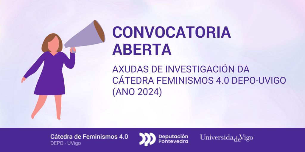 📢Convocadas as axudas de #investigación da Cátedra Feminismos 4.0 DEPO-UVIGO.

🎯Para financiar proxectos dos grupos de investigación dos campus de Pontevedra e Vigo no eido da cultura e da sociedade dixital en estudos feministas ou de xénero.

ℹ️  Bases: bit.ly/axudas-investi…