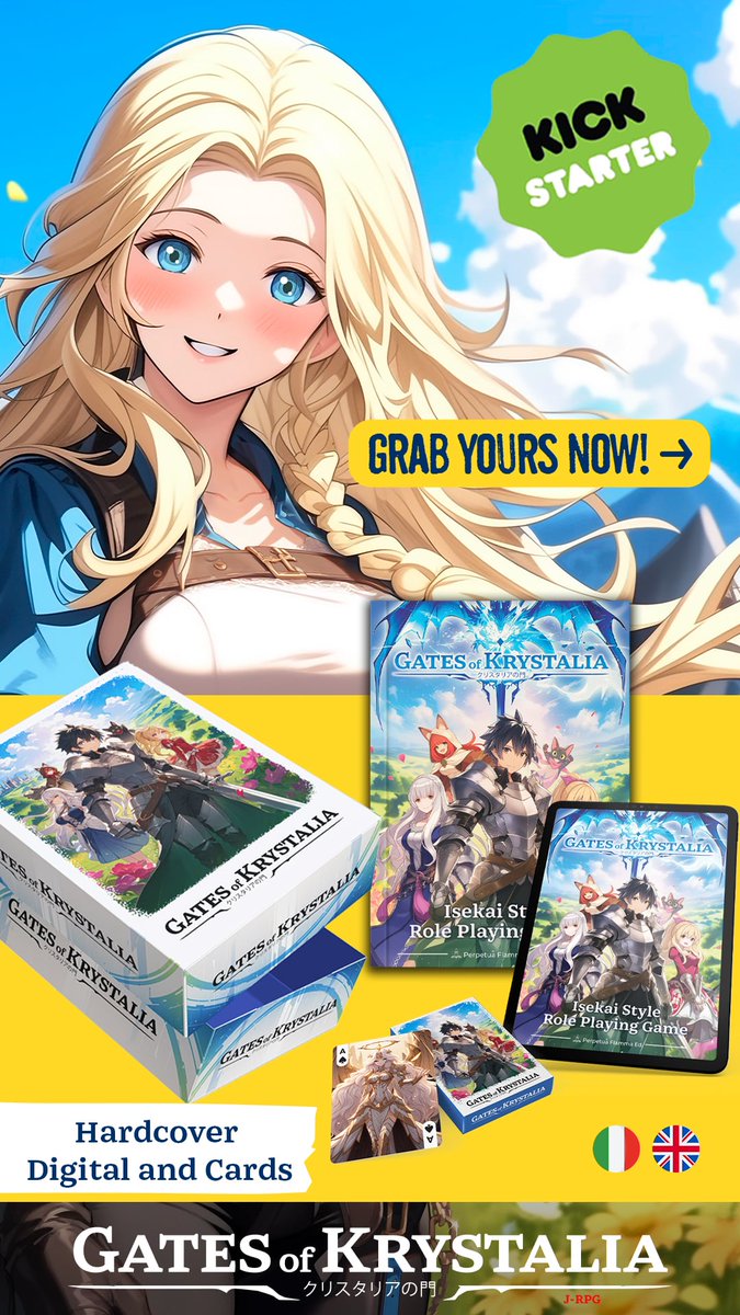 Next up on my 'Kickstarter' watch series - 'Gates of Krystalia' 

Check it out now at.....
  
kickstarter.com/projects/gates… 

 #UniqueGameplay #CardBasedRPG #StoryDriven #tjrpg #animerpg  #dungeondanddragons #rpg #animeworld #dndencounter #animeitalia #kickstartergdr #ttrpg