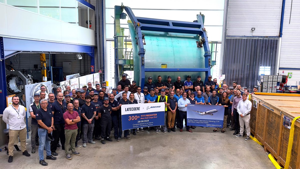 Our Aerostructures teams in Gimont and Toulouse have delivered the 300th cargo door for the #Boeing777Freighter!
This achievement was celebrated with a Boeing delegation, recognizing the dedication and expertise of everyone involved. 
#BoeingFrenchTeam