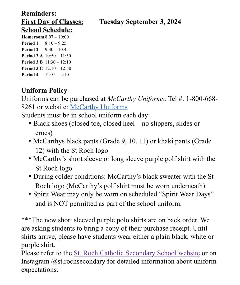 Welcome Back to School St. Roch
