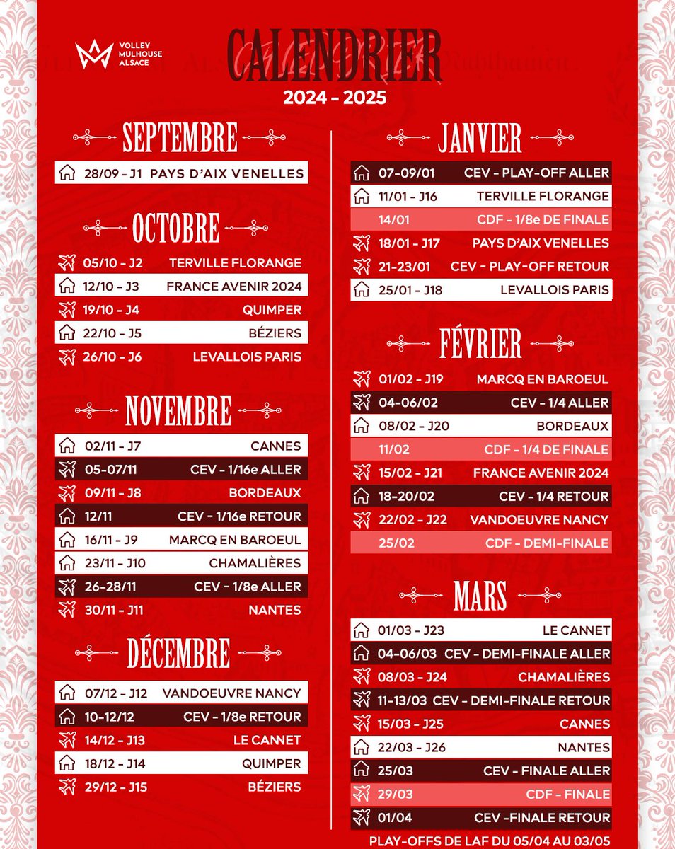 Volley Mulhouse Alsace (@volleymulhouse) on Twitter photo ๐ ๐๐๐ฅ๐๐ง๐๐ซ๐ข๐๐ซ ๐๐๐ ๐๐๐๐-๐๐ ๐
Le VMA vous dรฉvoile officiellement ce mardi son calendrier complet, comprenant les matchs de Ligue A, CEV Cup et Coupe de France. ร vos agendas ! ๐
๐๐ ๐ฌ๐๐ข๐ฌ๐จ๐ง ๐๐ ๐ญ๐จ๐ฎ๐ญ๐๐ฌ ๐ฅ๐๐ฌ ๐๐จ๐ง๐ช๐ฎ๐ฬ๐ญ๐๐ฌ ! ๐ดโช ๐ ๐๐๐ฅ๐๐ง๐๐ซ๐ข๐๐ซ ๐๐๐ ๐๐๐๐-๐๐ ๐
Le VMA vous dรฉvoile officiellement ce mardi son calendrier complet, comprenant les matchs de Ligue A, CEV Cup et Coupe de France. ร vos agendas ! ๐
๐๐ ๐ฌ๐๐ข๐ฌ๐จ๐ง ๐๐ ๐ญ๐จ๐ฎ๐ญ๐๐ฌ ๐ฅ๐๐ฌ ๐๐จ๐ง๐ช๐ฎ๐ฬ๐ญ๐๐ฌ ! ๐ดโช