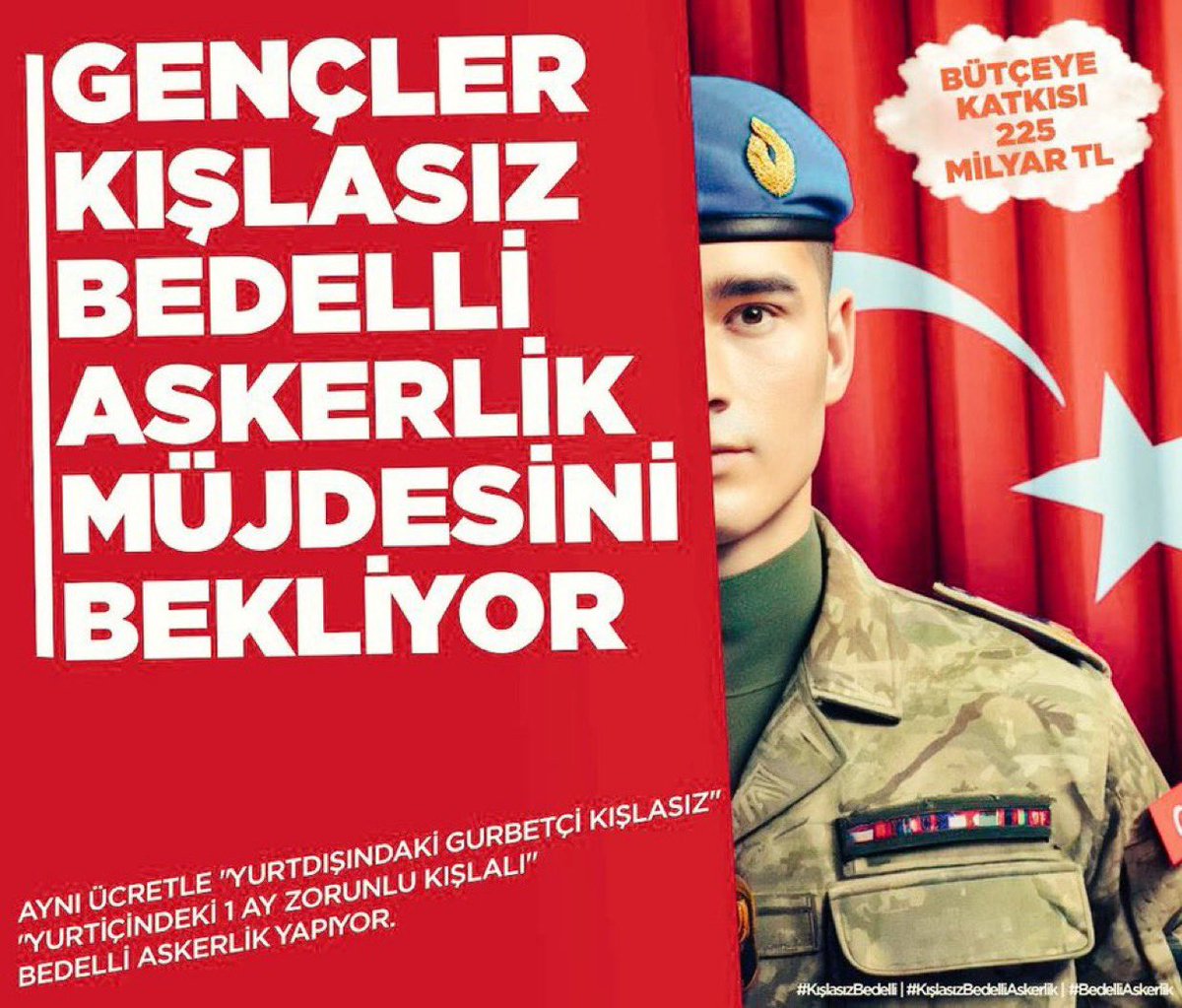 Bedelli Askerlikte 28 gün külfettir. Özel sektörde çalışan, yaşlı anne babasına bakan gençleri çok zor duruma sokmaktadır. Hazineye katkısı olacak #KışlasızBedelli yasalaşmalıdır.

<a href="/RTErdogan/">Recep Tayyip Erdoğan</a> 
<a href="/Akparti/">AK Parti</a> 
<a href="/hulusiakarmedya/">Hulusi AKAR</a> 
<a href="/eyupkadirinan/">Eyyüp Kadir İnan</a> 
<a href="/celebimehmeta/">Mehmet Ali Çelebi</a> 
<a href="/memetsimsek/">Mehmet Simsek</a> 
<a href="/refik_ozen16/">refik ozen</a>