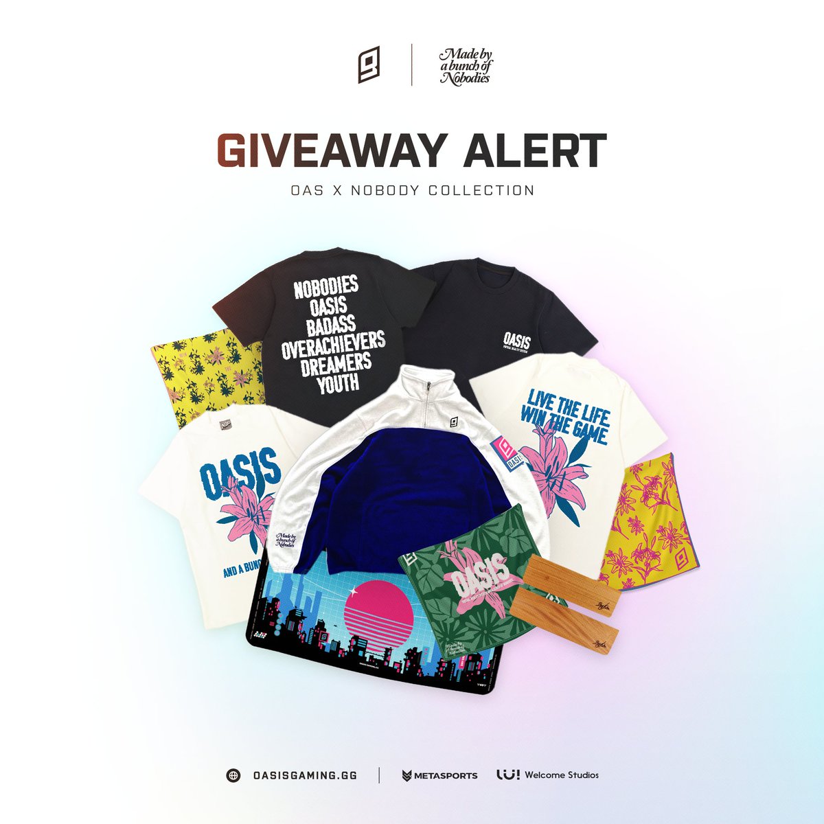 BIRTHDAY GIVEAWAY TIME  🎉

One of our biggest giveaways yet! Now is the perfect chance to grab our most sought-after OAS x NOBODY collection. We're giving away more than 50 PIECES of OASIS merch!

All you have to do is:
1. Like &amp; retweet ♥️
2. Tag 2 friends down below 🧑‍🤝‍🧑