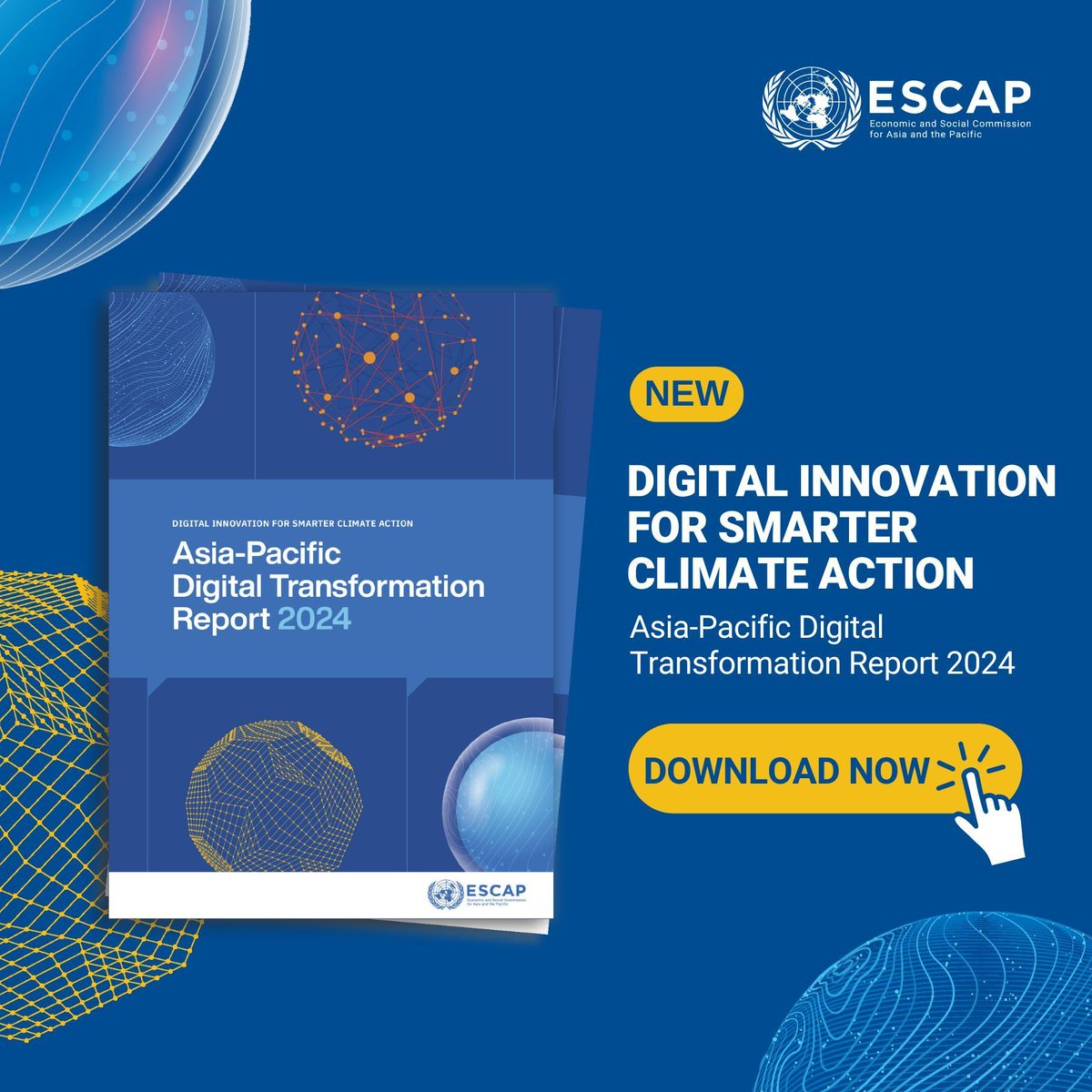 UNESCAP's tweet image. 🚀 The Asia-Pacific Digital Transformation Report 2024 is here!

Digital solutions are revolutionizing transportation🚗, infrastructure🏗️ &amp;amp; energy🔋. 

Learn how digital innovations intersect with the #ClimateCrisis 
➡️ bit.ly/APDT-2024 

#Digital4Dev #Digital4Climate
